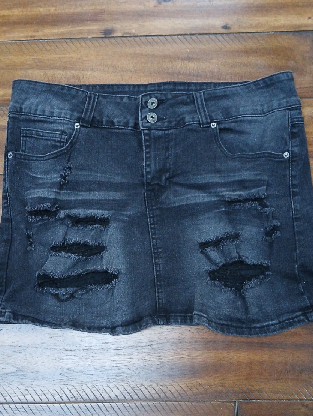 Rue21 Black Distressed Denim Mini Skirt